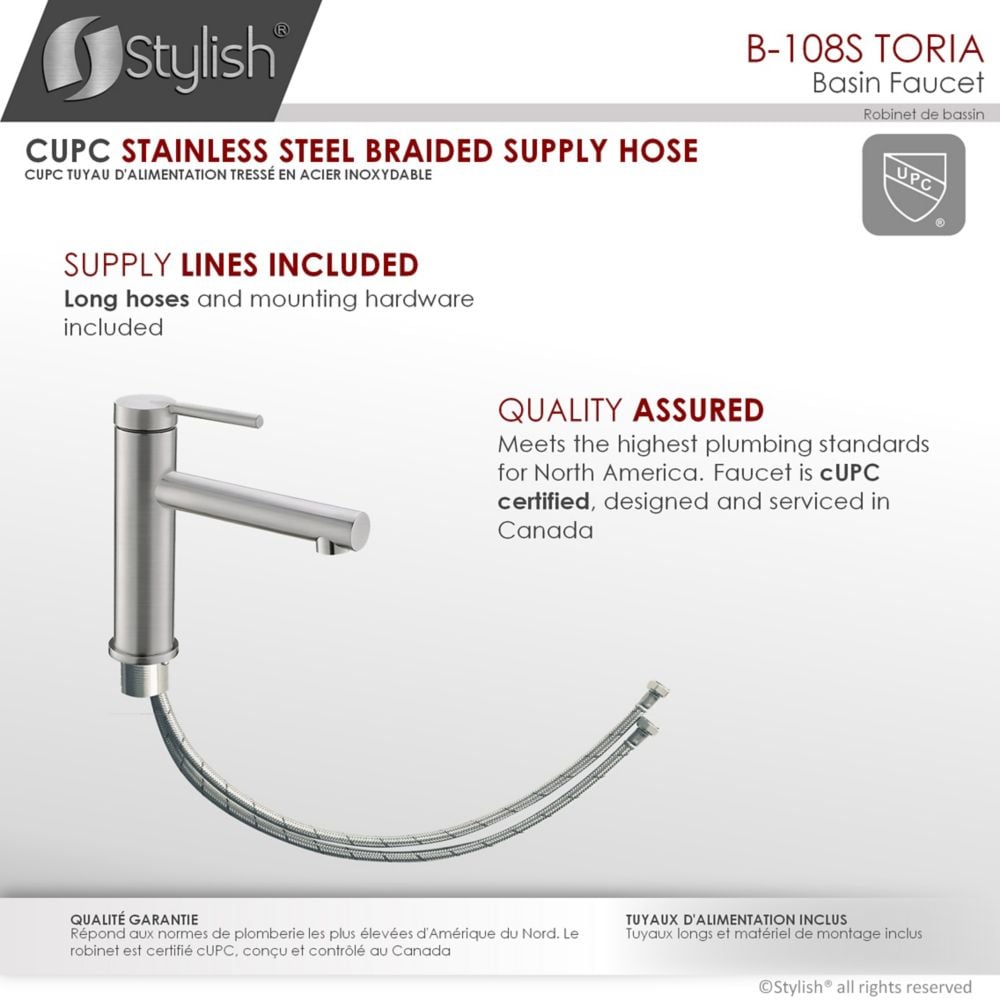 Single Handle Modern Bathroom Basin Sink Faucet, Brushed Stainless Steel Finish