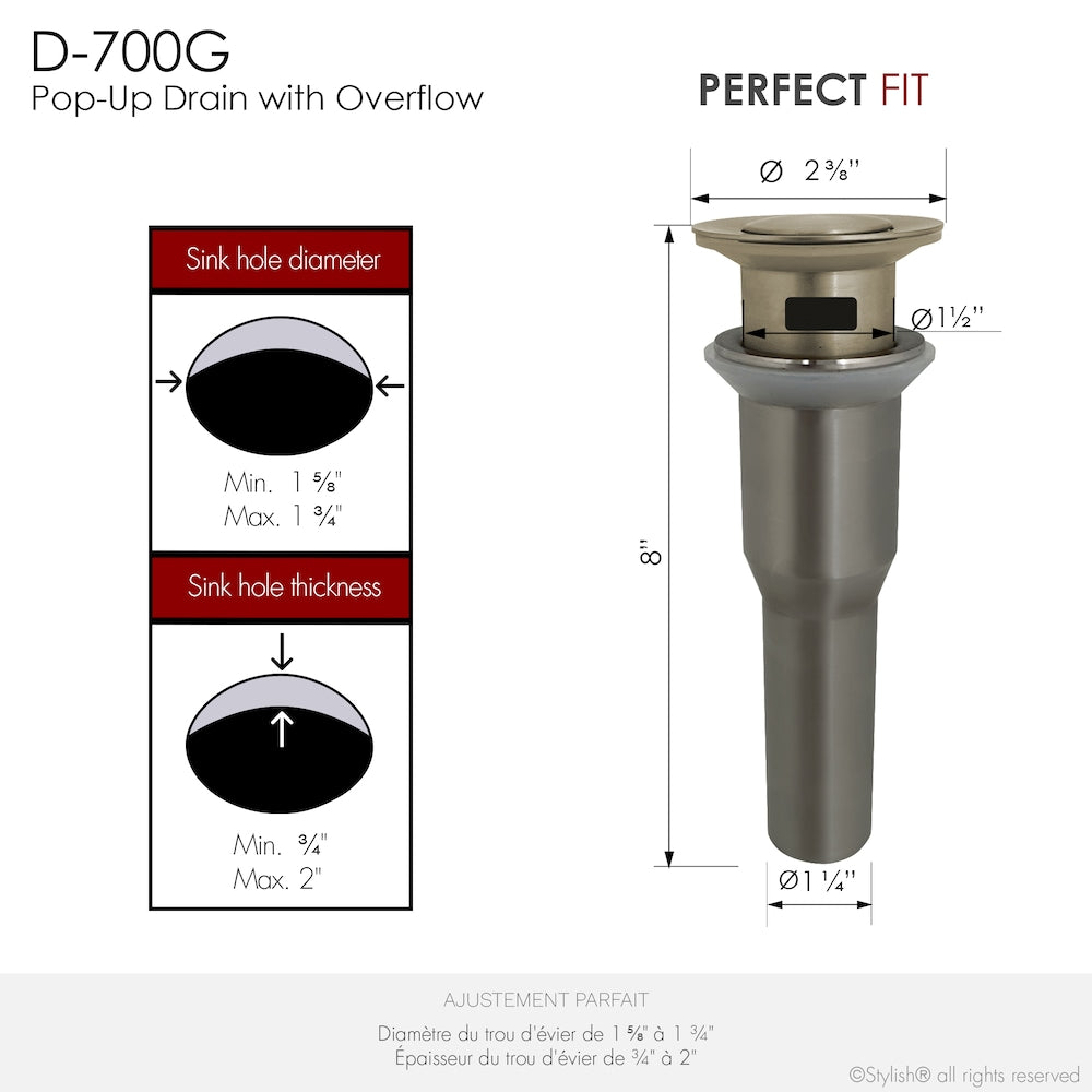 Brushed Gold Pop-Up Bathroom Sink with Overflow