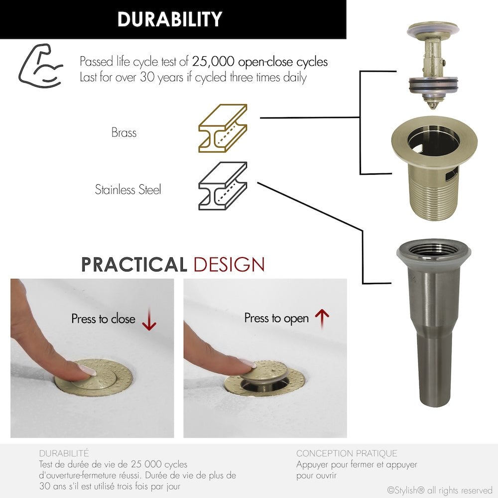 Brushed Gold Pop-Up Bathroom Sink with Overflow