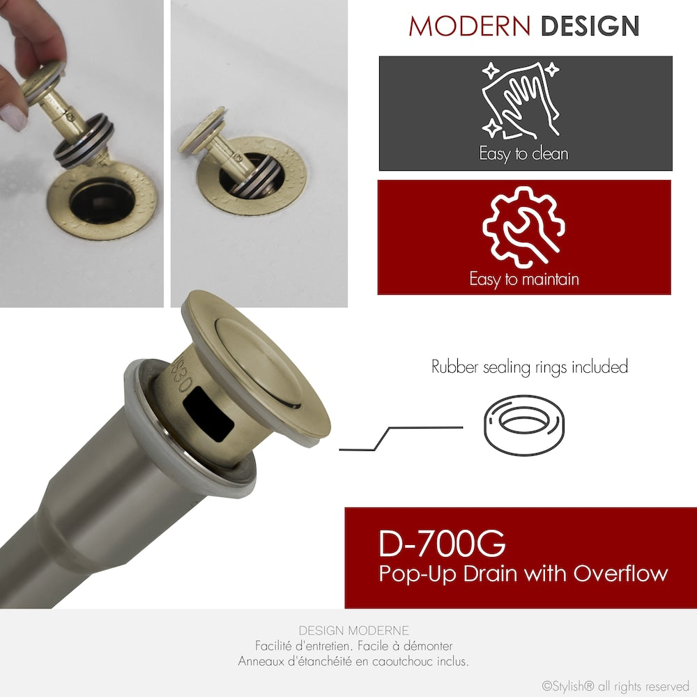 Brushed Gold Pop-Up Bathroom Sink with Overflow