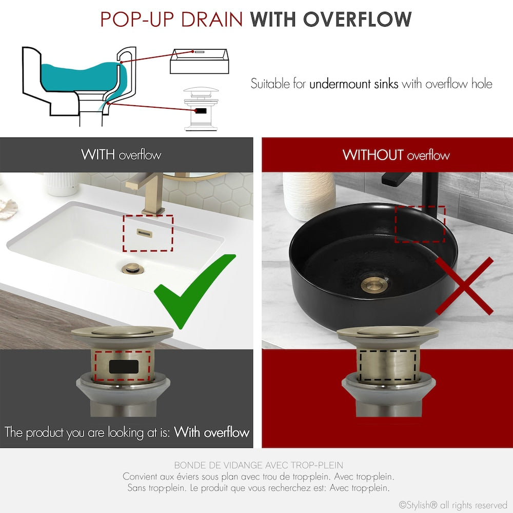 Brushed Gold Pop-Up Bathroom Sink with Overflow