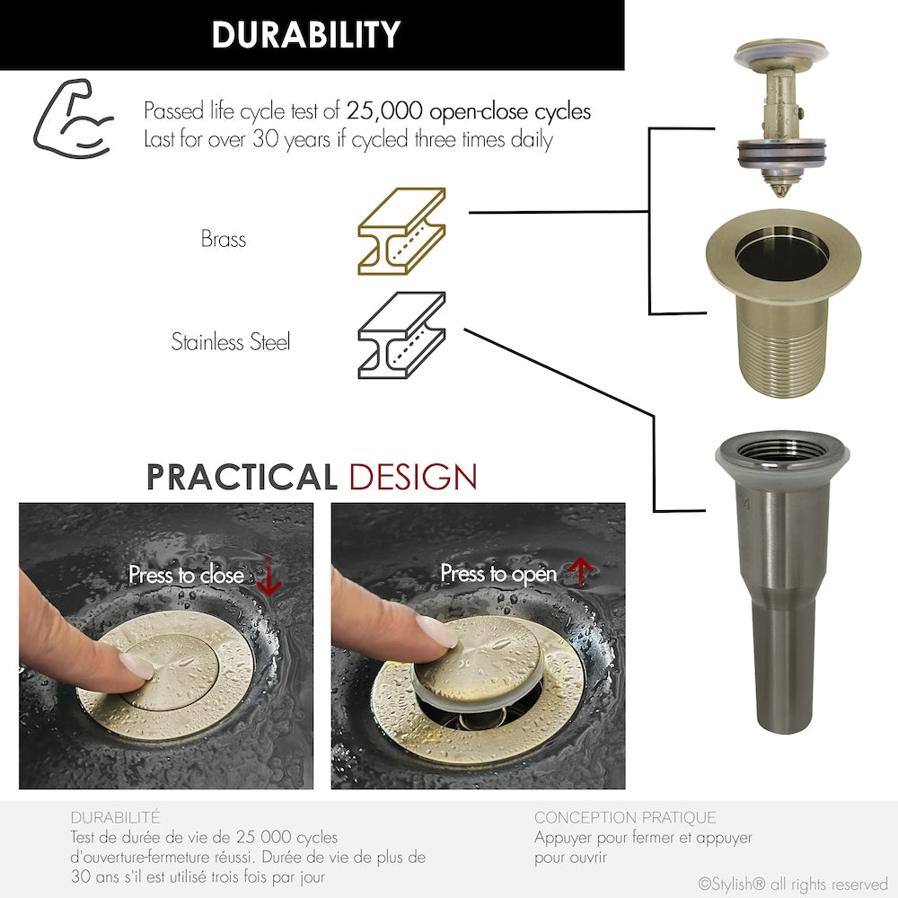 Brushed Gold Standard Pop-Up Vessel Sink Drain with Overflow