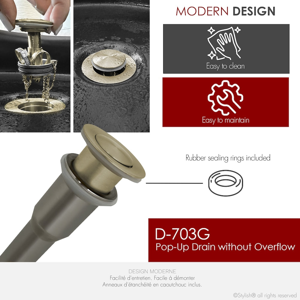 Brushed Gold Standard Pop-Up Vessel Sink Drain with Overflow