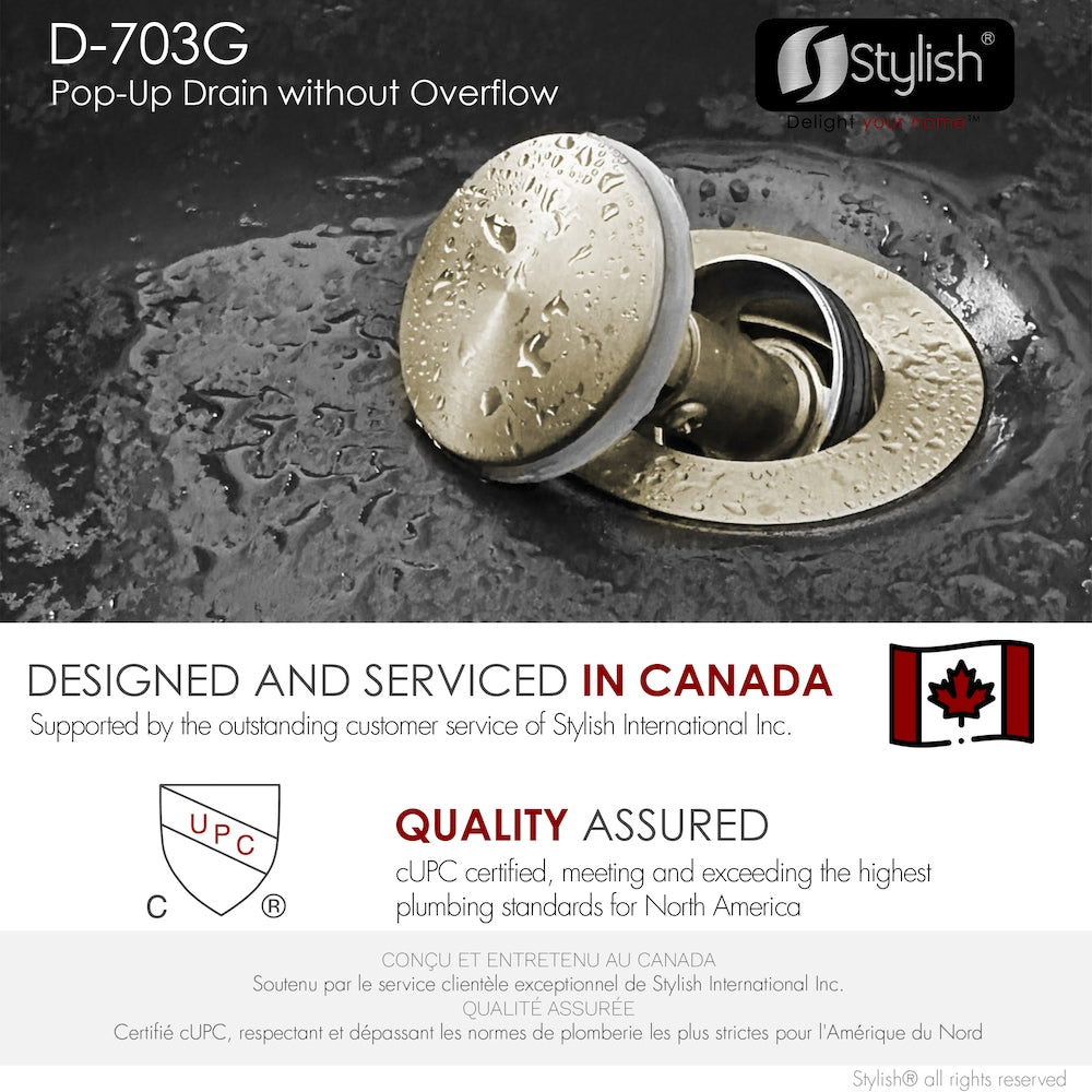 Brushed Gold Standard Pop-Up Vessel Sink Drain with Overflow