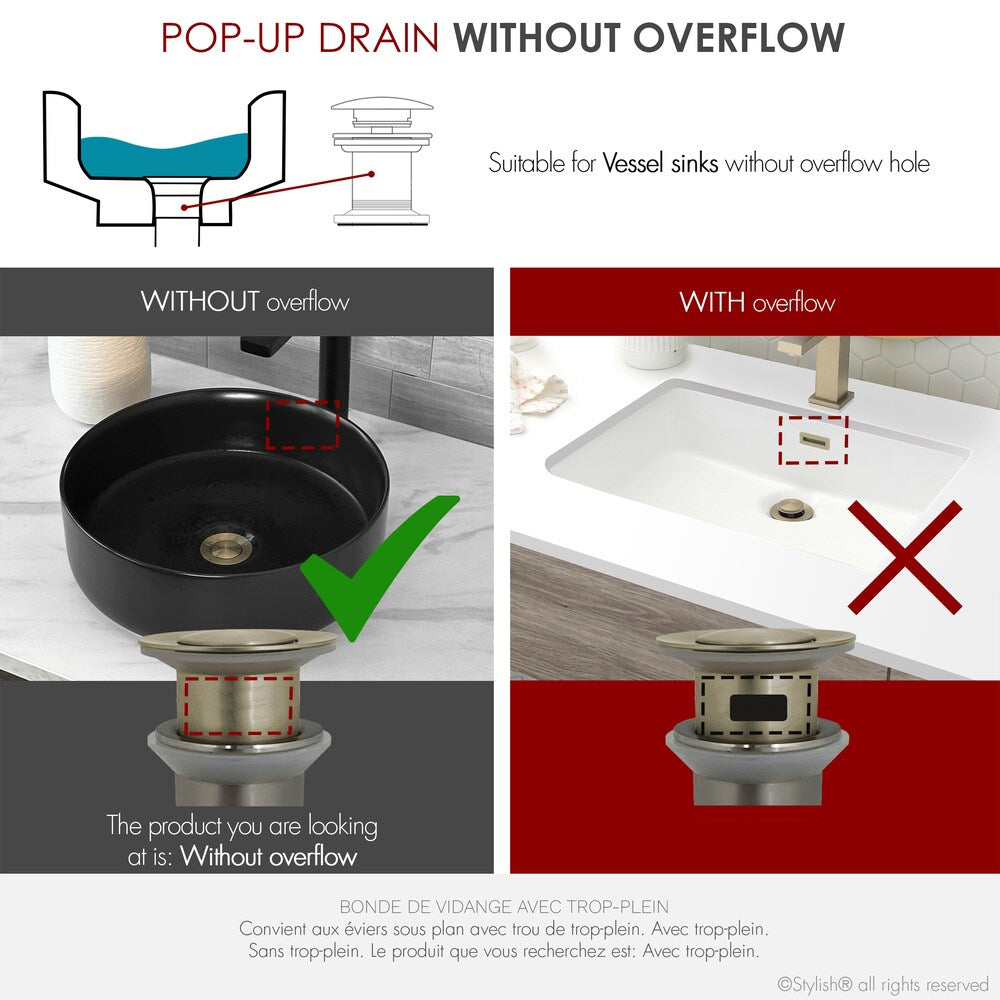 Brushed Gold Standard Pop-Up Vessel Sink Drain with Overflow