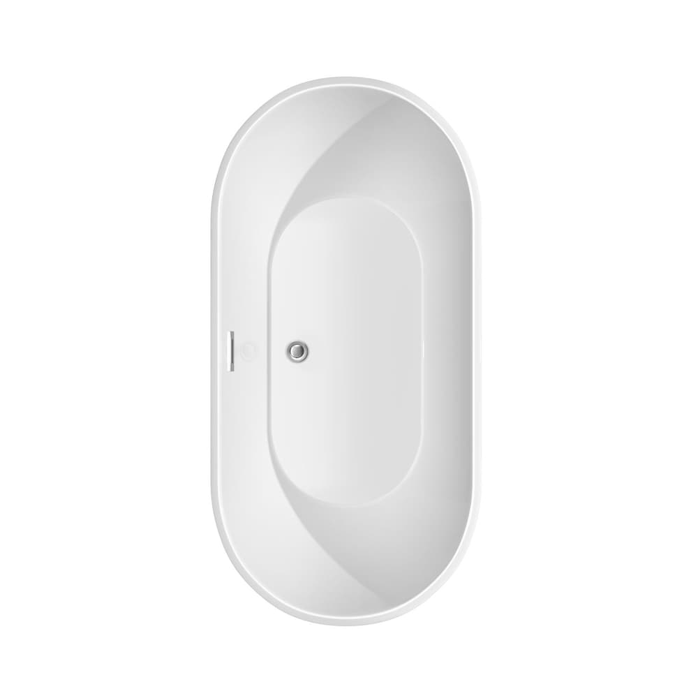 Baignoire autoportante Brooklyn de 60 pouces en blanc avec robinet au sol et garniture en chrome poli