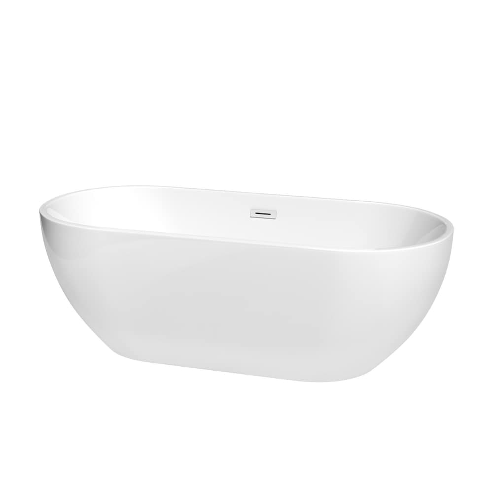 Baignoire autoportante Brooklyn de 67 pouces en blanc avec drain blanc brillant et garniture de trop-plein