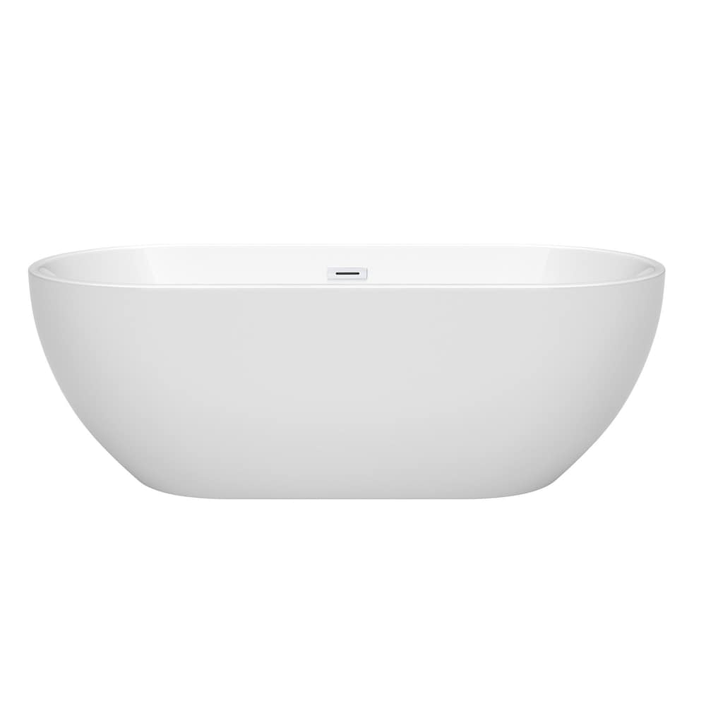 Baignoire autoportante Brooklyn de 67 pouces en blanc avec drain blanc brillant et garniture de trop-plein