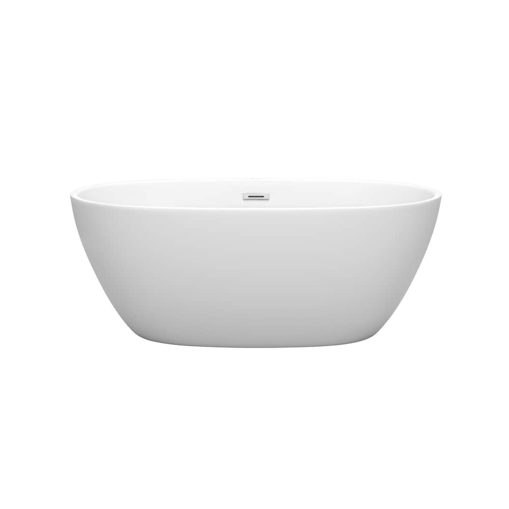 Baignoire autoportante Juno de 59 pouces en blanc mat avec drain et garniture de trop-plein en chrome poli