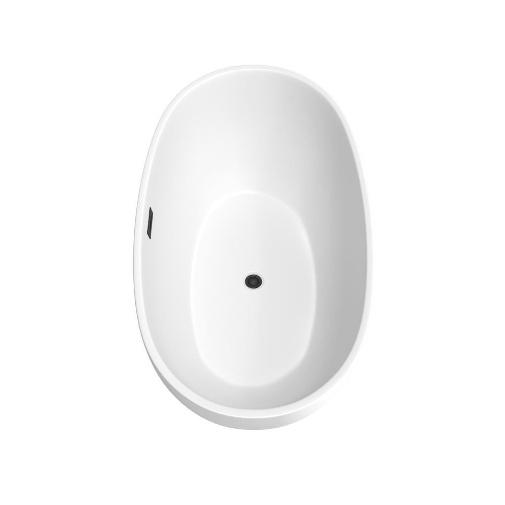 Baignoire autoportante Juno de 59 pouces en blanc mat avec drain noir mat et garniture de trop-plein