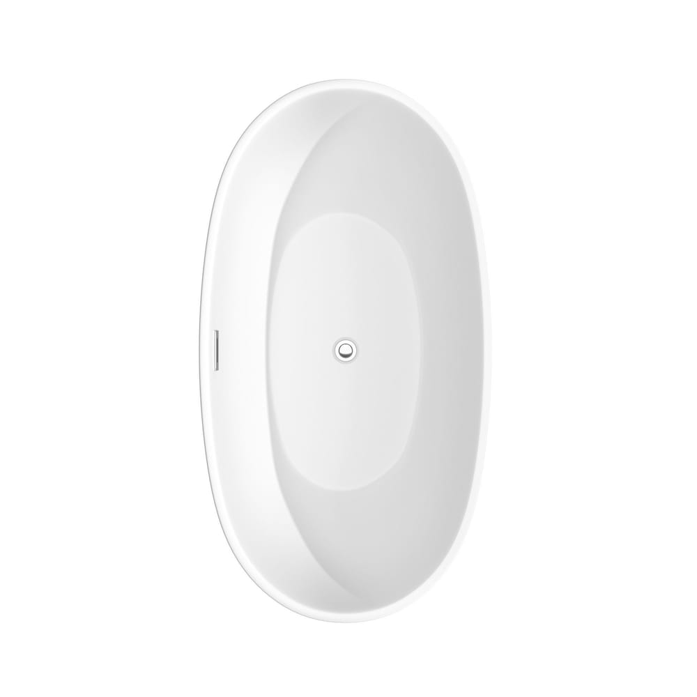 Baignoire autoportante Juno de 59 pouces en blanc mat avec robinet au sol et garniture en chrome poli