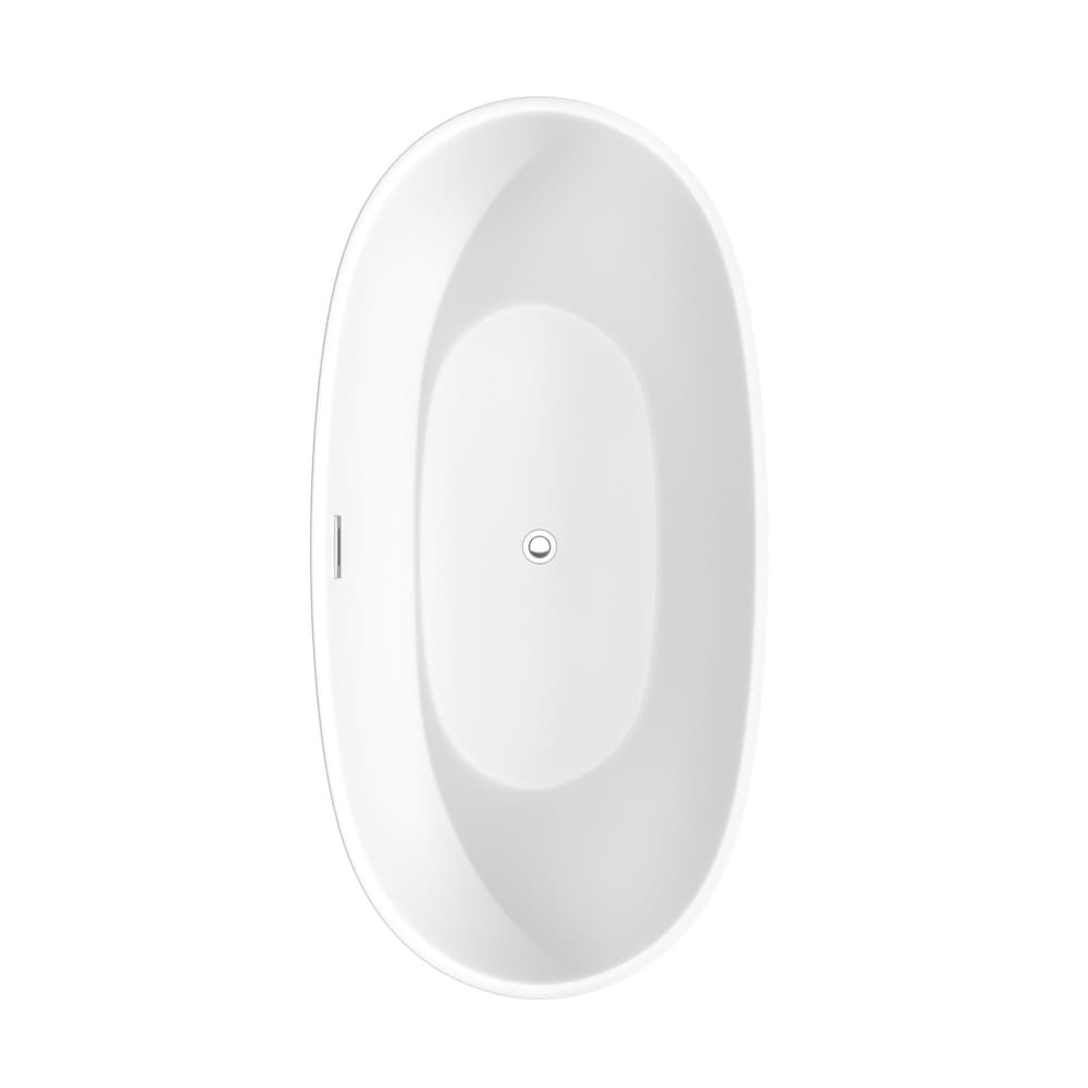 Juno 63 inch Freestanding Matte White Bathtub w/ Floor Mounted Faucet and Trim in Polished Chrome