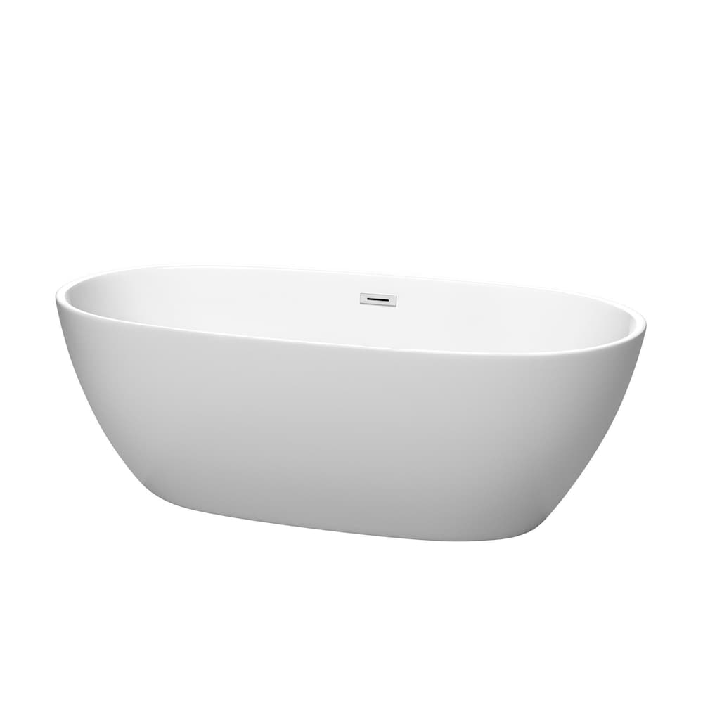 Juno 67 inch Freestanding Matte White Bathtub with Polished Chrome Drain and Overflow Trim