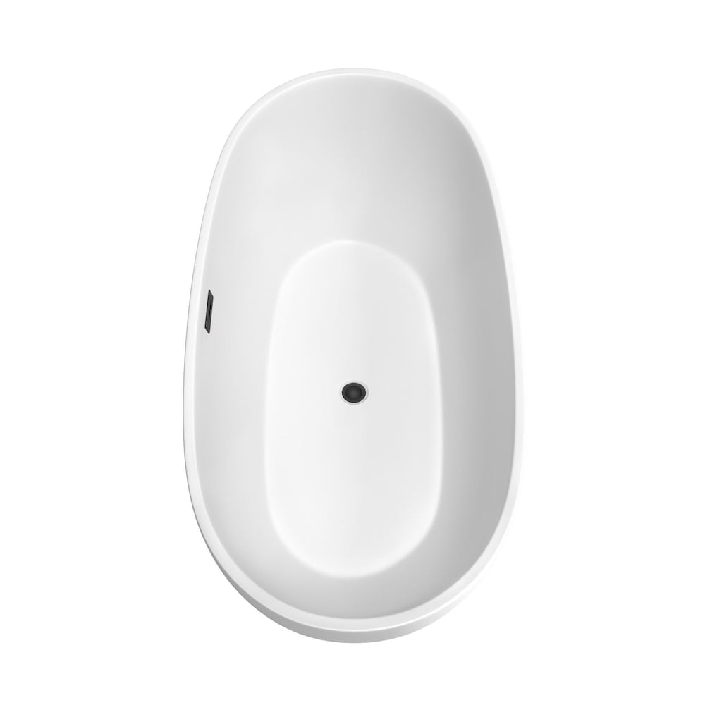 Baignoire autoportante Juno de 67 pouces en blanc mat avec drain noir mat et garniture de trop-plein