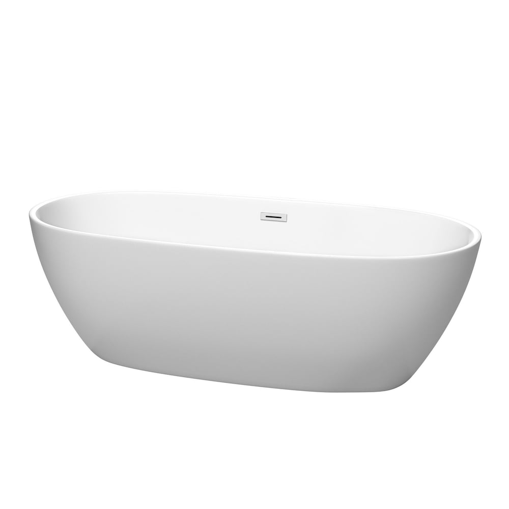 Juno 71 inch Freestanding Matte White Bathtub with Polished Chrome Drain and Overflow Trim