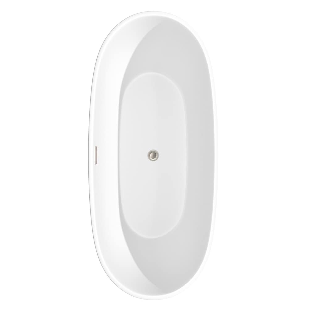Juno 71 inch Freestanding Matte White Bathtub with Brushed Nickel Drain and Overflow Trim