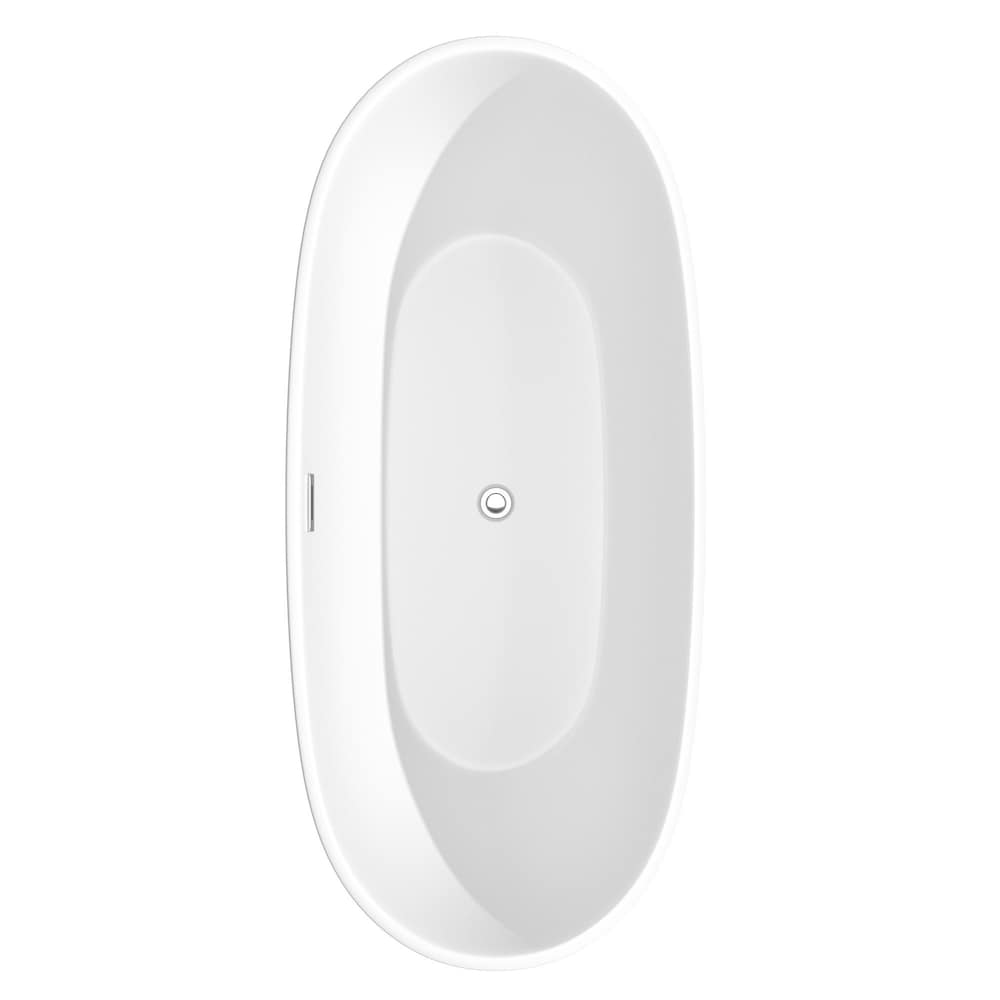 Juno 71 inch Freestanding Matte White Bathtub w/ Floor Mounted Faucet and Trim in Polished Chrome