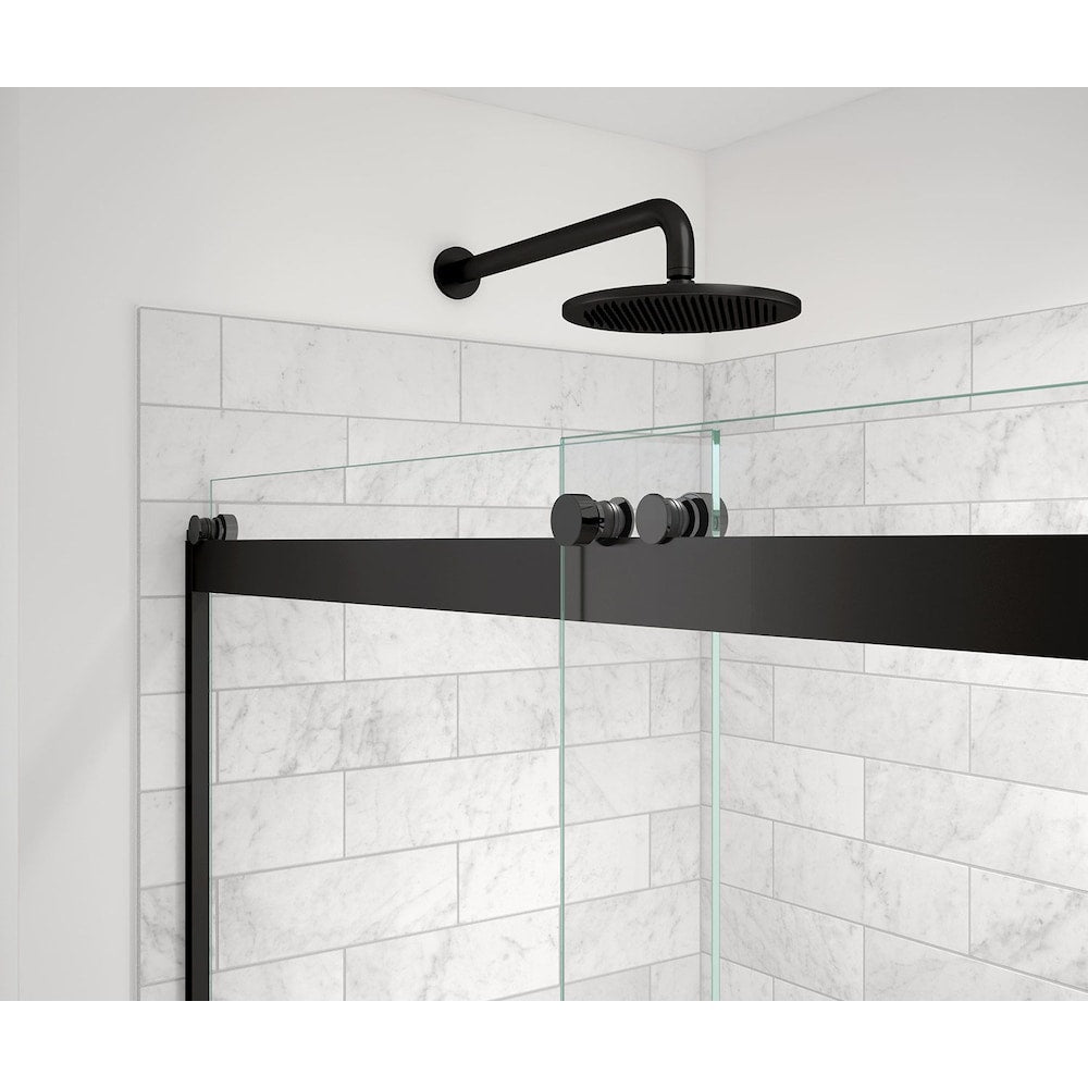 Revelation Round 56 - 59W (Adjustable Width) x 57H Frameless ByPass Sliding Bathtub Door in Matte Black with Clear Glass
