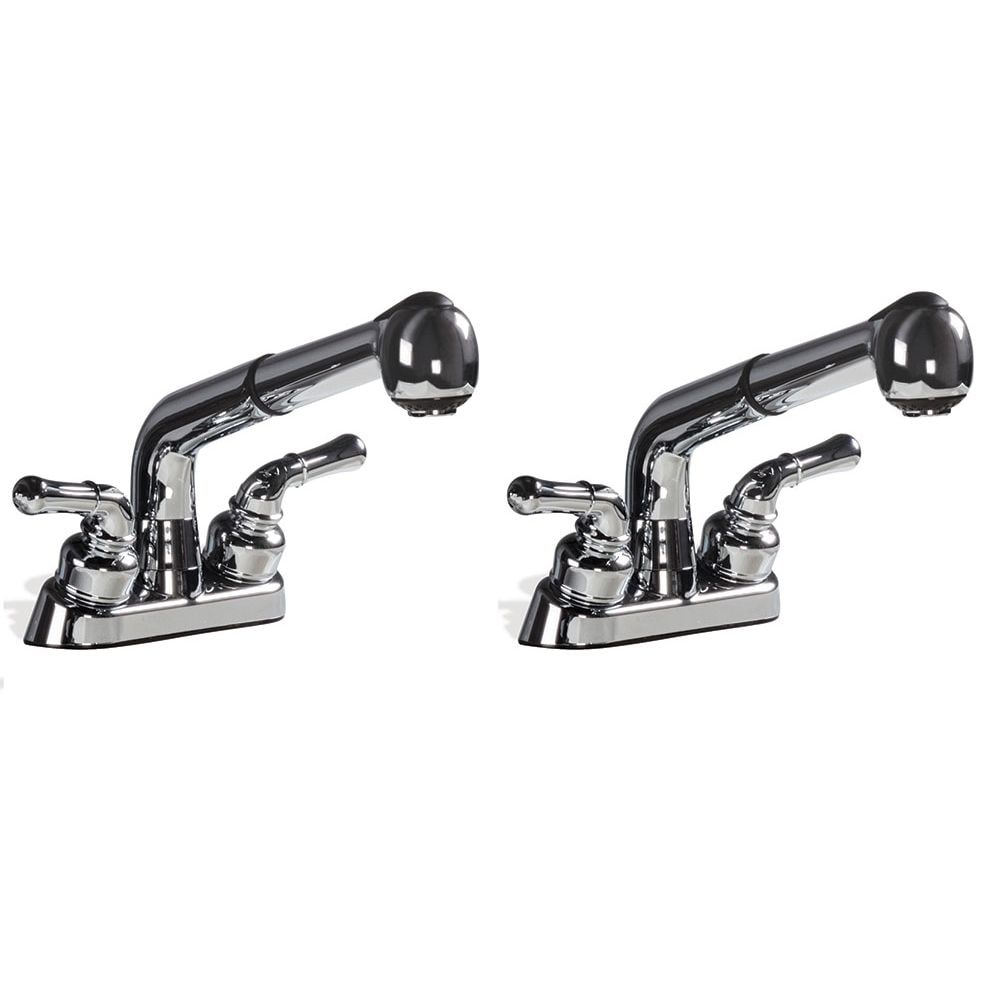 2-Handle Pull-Out Chrome Faucet with Stainless Steel Speedways, Hose Adapter, P-Trap (2 Pk)