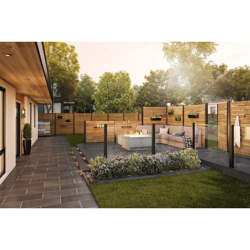 Ensemble de poteaux d'extrémité de clôture enterrés en aluminium noir de 96 pouces avec quincaillerie (ensemble A8)