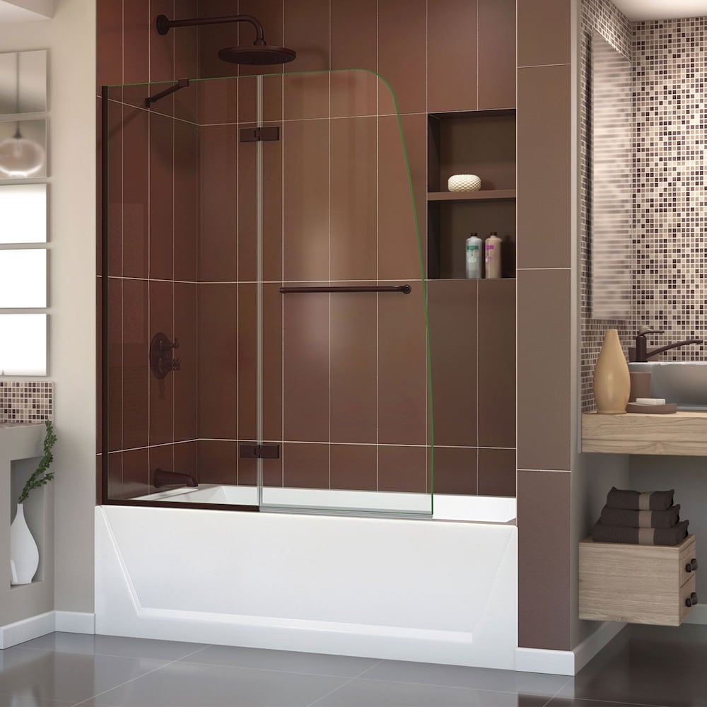 DreamLine Aqua Ultra 48 in. W x 58 in. H Frameless Hinged Tub Door in Oil Rubbed Bronze