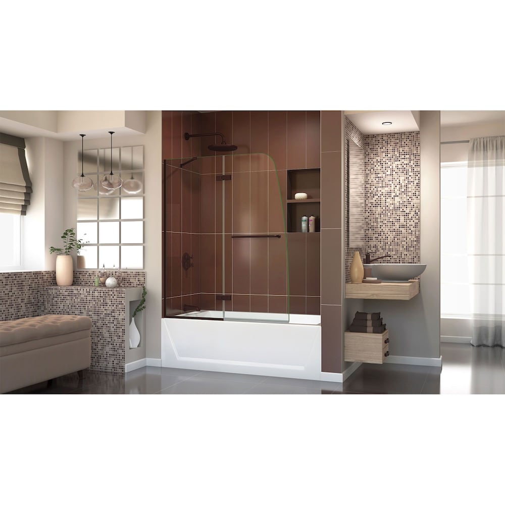DreamLine Aqua Ultra 48 in. W x 58 in. H Frameless Hinged Tub Door in Oil Rubbed Bronze