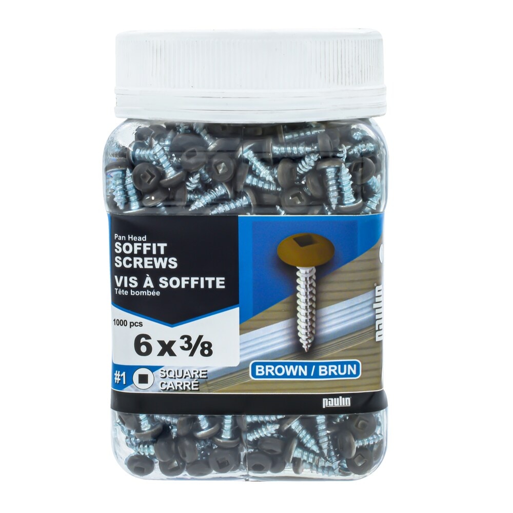 #6 x 3/8-inch Square Drive Pan Head Soffit Screws, Brown, 1000pcs