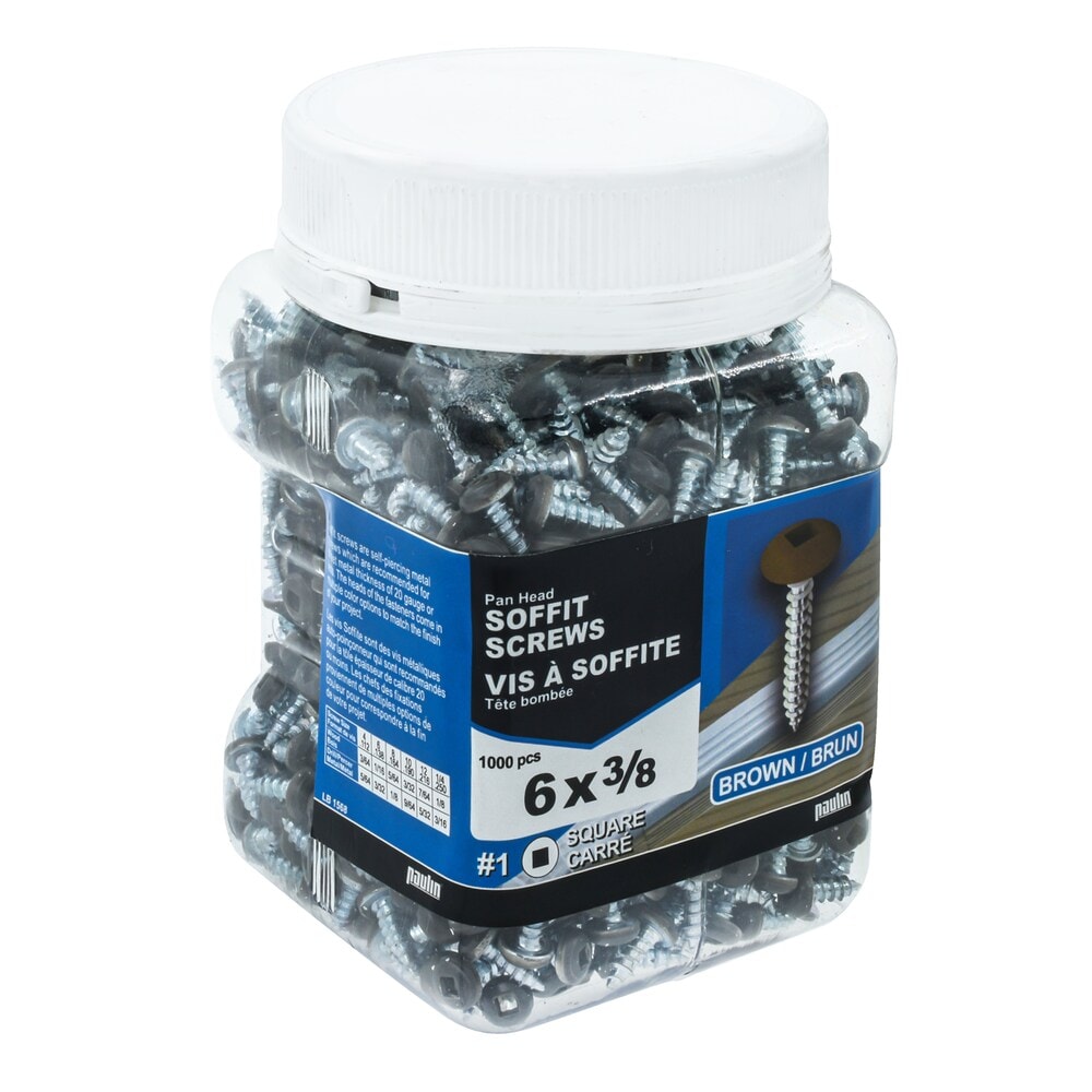 #6 x 3/8-inch Square Drive Pan Head Soffit Screws, Brown, 1000pcs