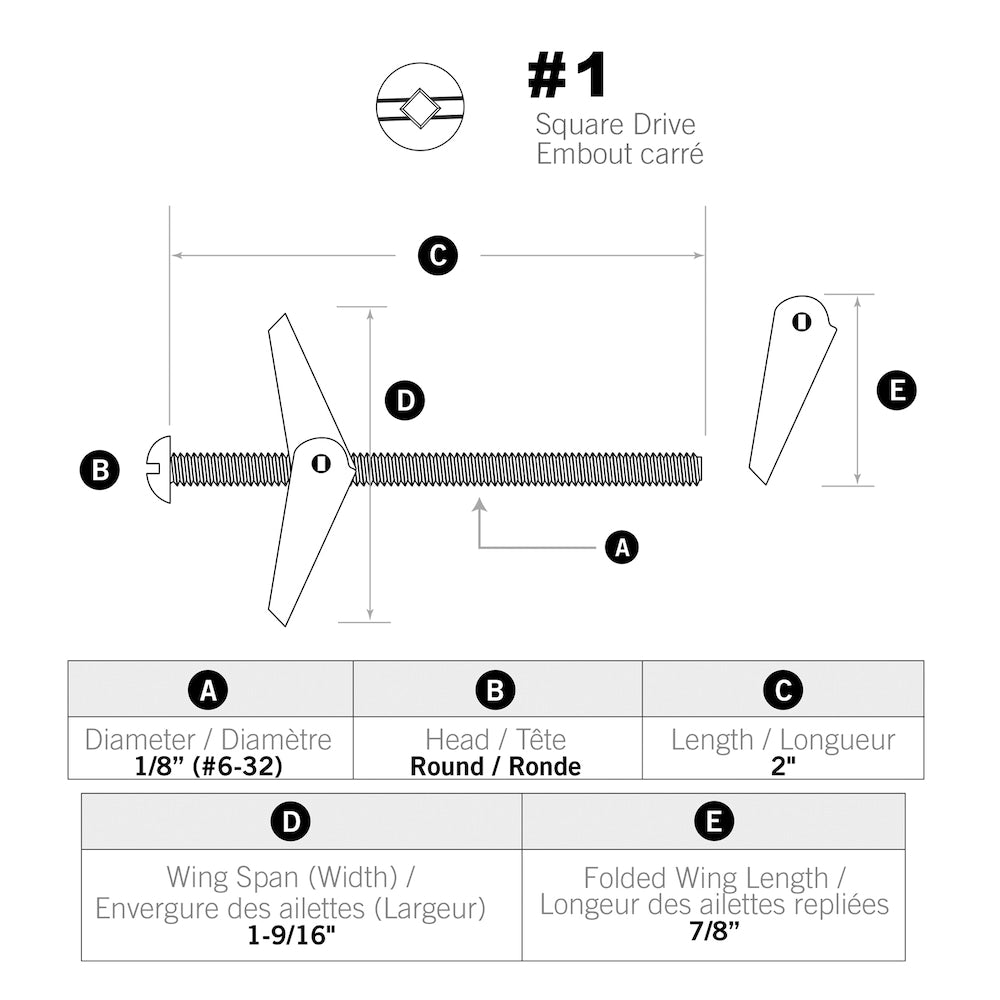 BOULONS À BASCULE 1/8X2 - ZINCÉ (50 pièces)