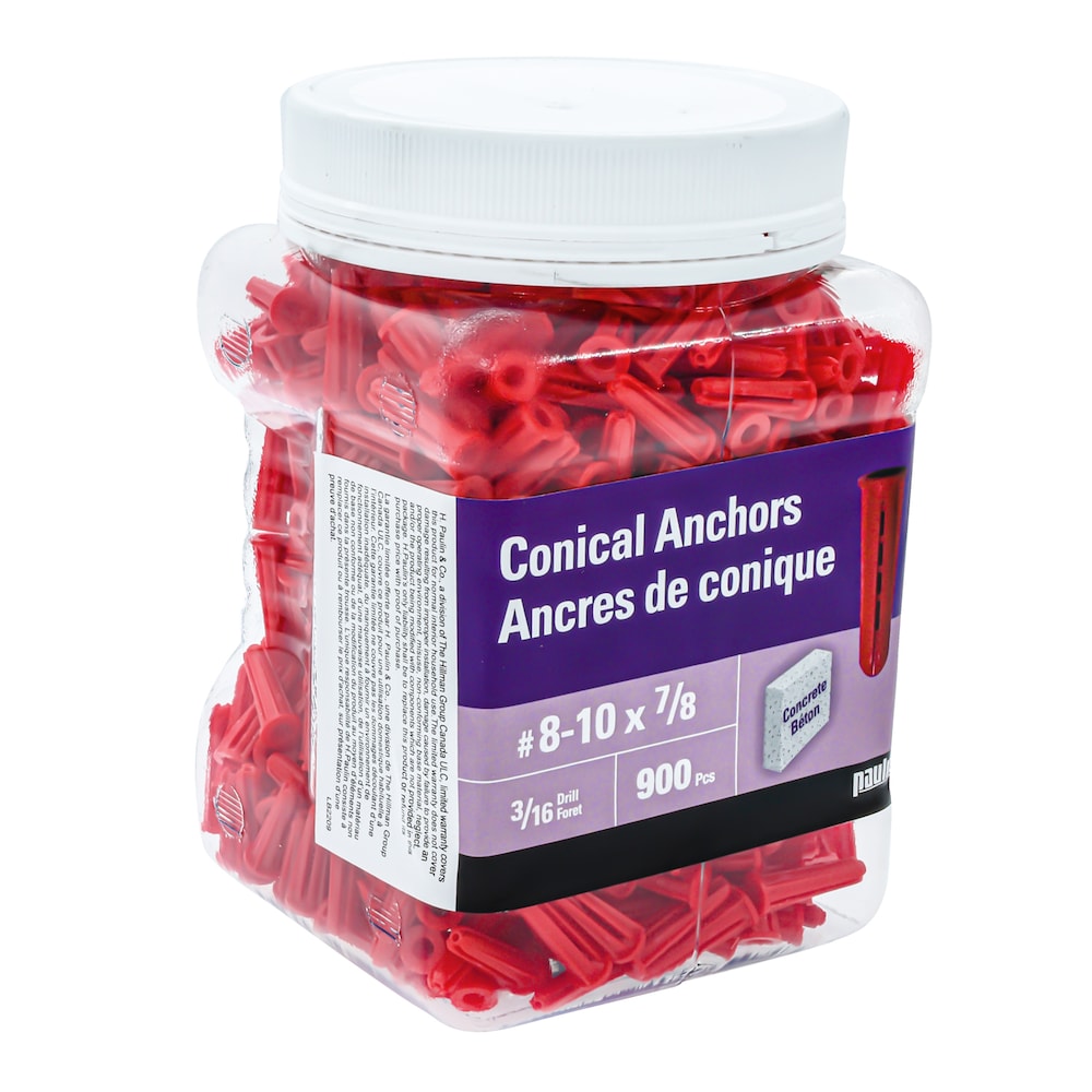 #8-10 x 7/8-inches Plastic Conical Anchors, 900pcs