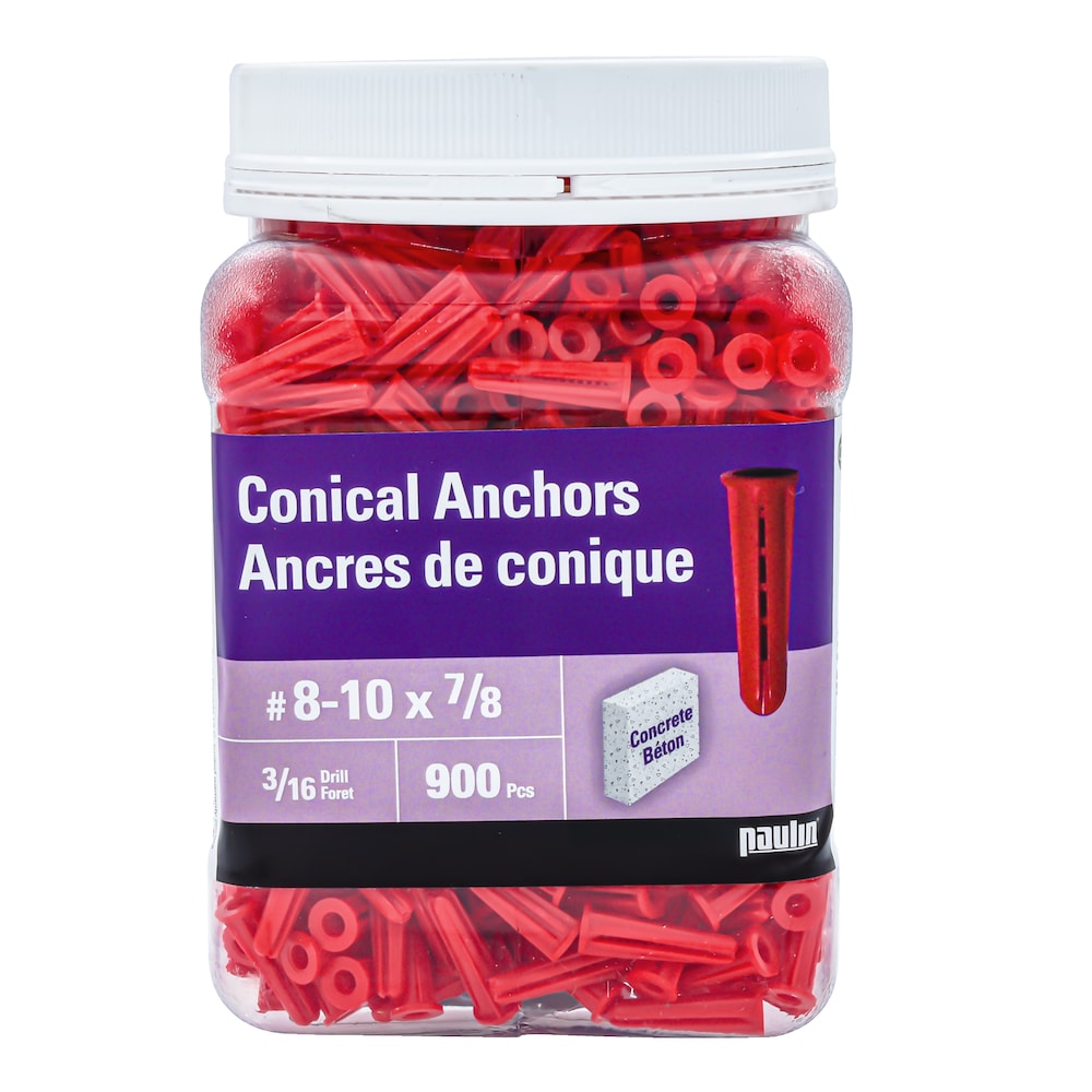 #8-10 x 7/8-inches Plastic Conical Anchors, 900pcs