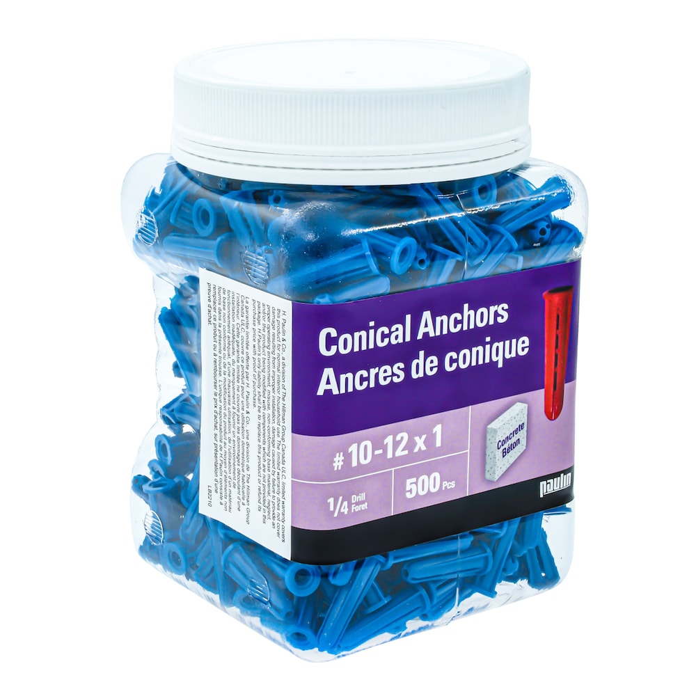 Ancrages coniques en plastique #10-12 x 1 pouce, 500 pièces