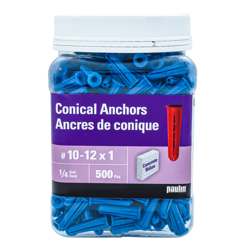 #10-12 x 1-inches Plastic Conical Anchors, 500pcs