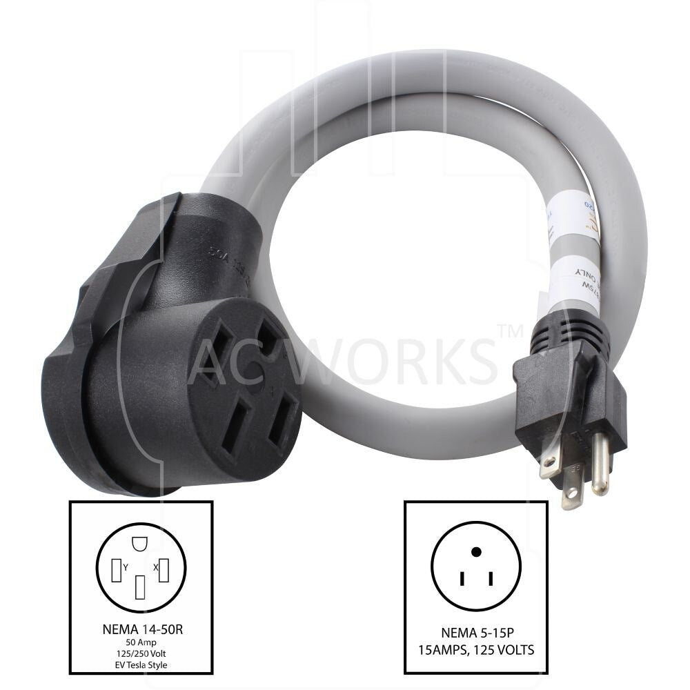 3FT Regular household 15 Amp 5-15P Plug to 50A EV Adapter for Tesla