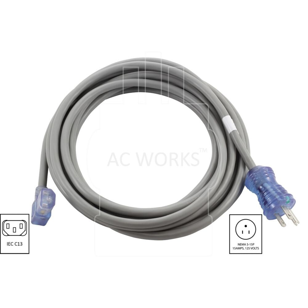 15A 20FT 14/3 Medical Hospital Grade Power Cord to Right Angle IEC C13