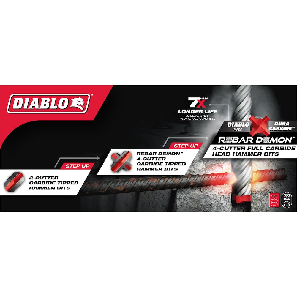 Rebar Demon 1 1/2 in. x 16 in. x 21 in. SDS-Max 4-Cutter Carbide Tipped Hammer Drill Bit for Concrete/Rebar Drilling