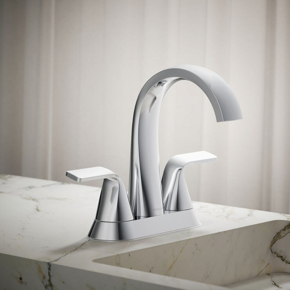 Robinet de salle de bain à 2 poignées Cursiva de 4 pouces en chrome poli