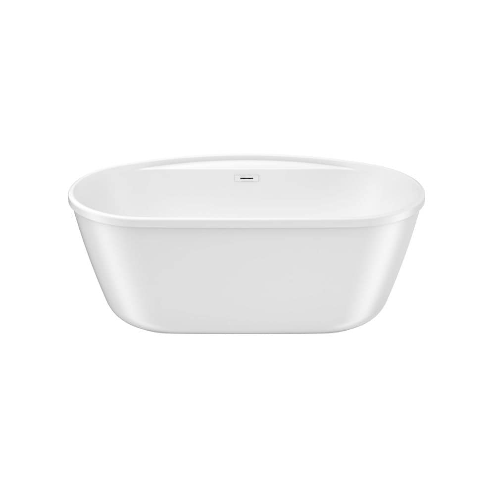 Emica 58 in. L x 32 in. W x 23 in. H 2-Piece Oval AcrylX Applied Acrylic Freestanding Bathtub, Center Drain, in White with 15.75-inch Soaking Depth