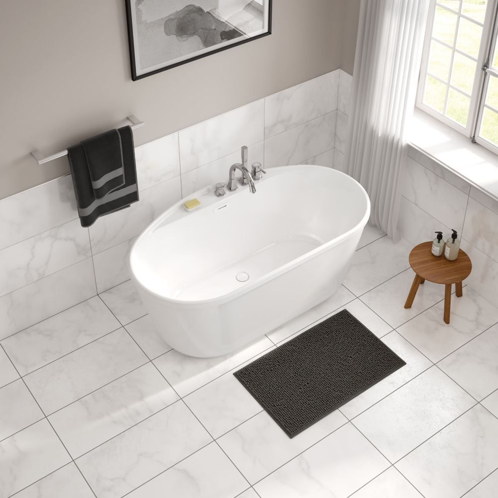 Emica 58 in. L x 32 in. W x 23 in. H 2-Piece Oval AcrylX Applied Acrylic Freestanding Bathtub, Center Drain, in White with 15.75-inch Soaking Depth