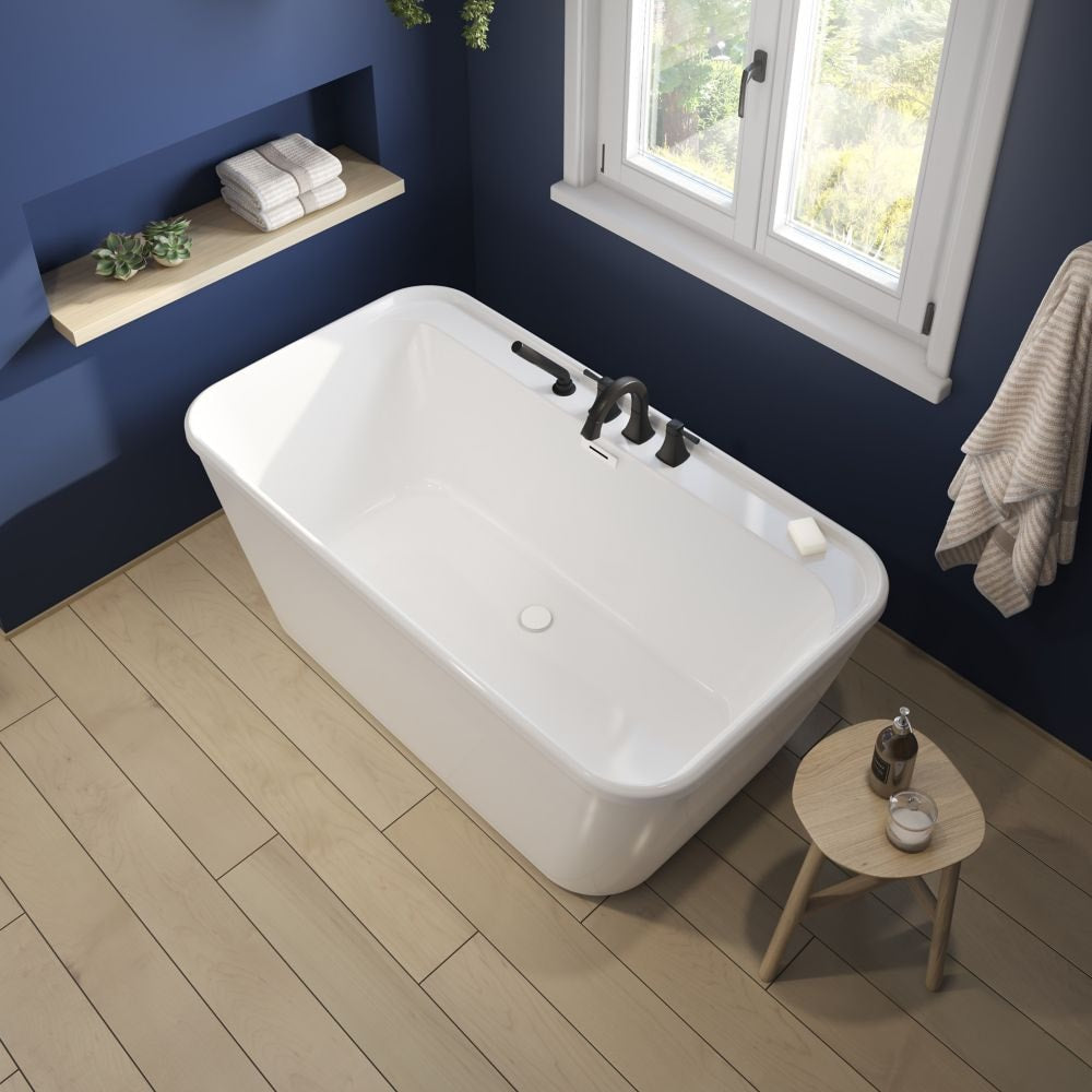 Kai 58 in. L x 32 in. W x 23 in. H 2-Piece Rectangular AcrlyX Freestanding Bathtub, Center Drain, in White with 15.75-inch Soaking Depth