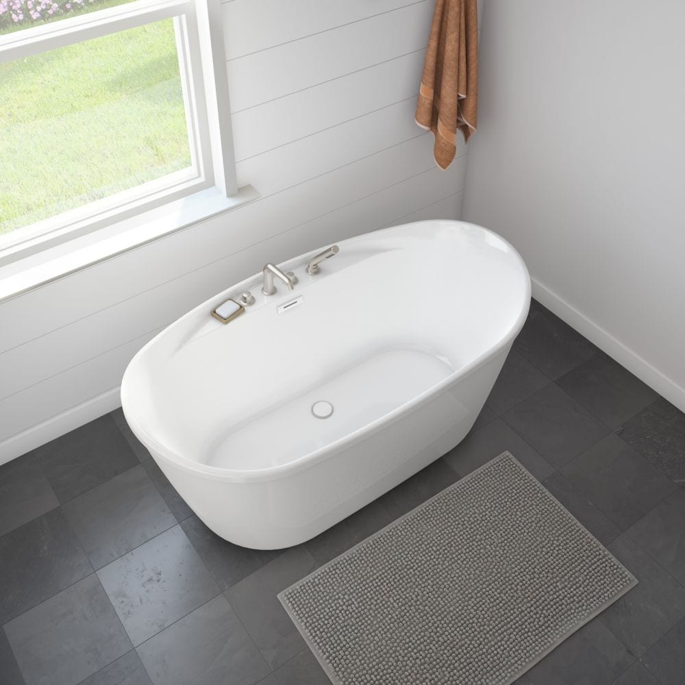 Suna 58 in. L x 32 in. W x 27 in. H 2-Piece Oval AcrylX Freestanding Bathtub, Center Drain, in White with 15.5-inch Soaking Depth