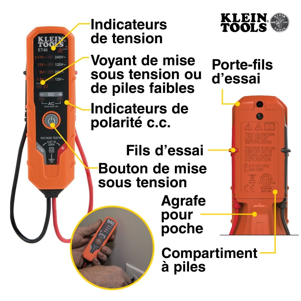 Testeur de tension électronique AC/DC 12 à 240 V AC, 1,5 à 24 V DC