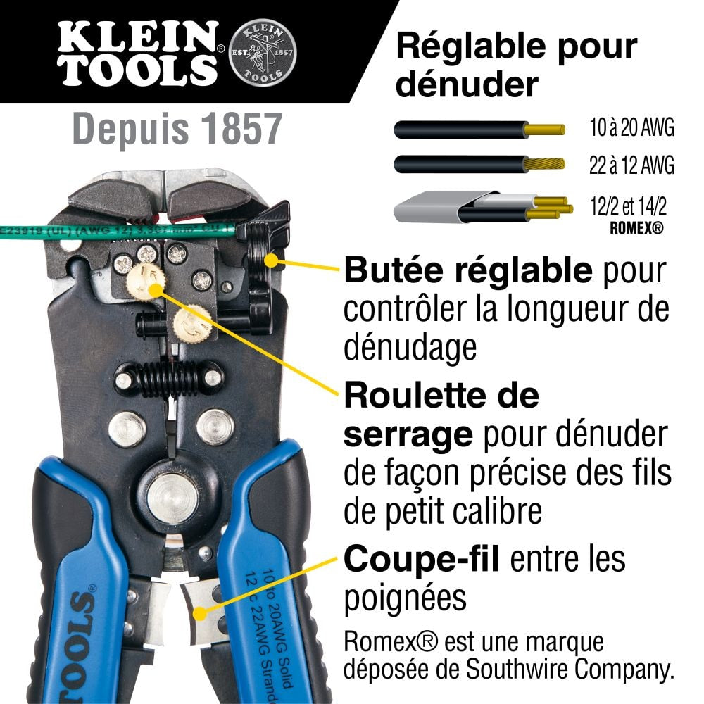 Pince à dénuder et coupe-fil, auto-ajustable