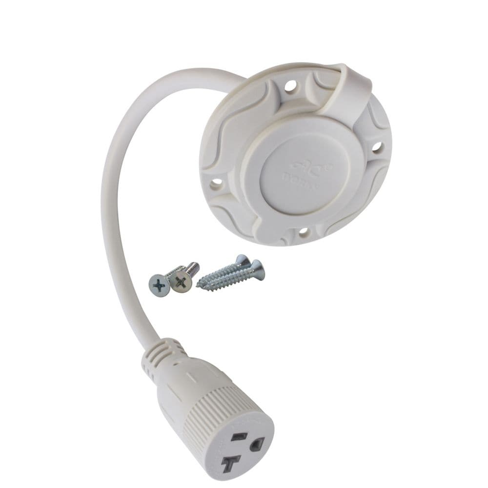 1.5FT 12/3 15 Amp 125 Volt NEMA 5-15P White Flanged Power Input Inlet extension cord with Cover