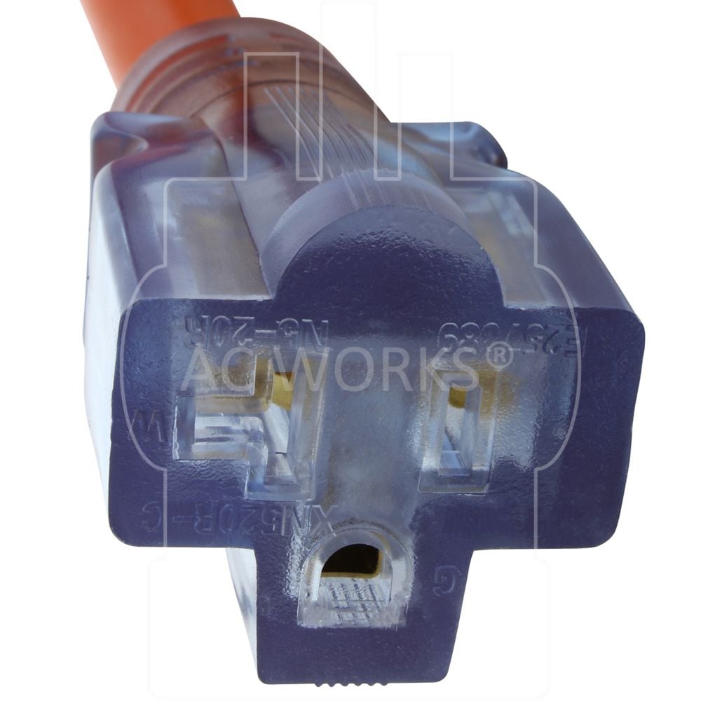 1FT 20A 3-Prong L5-20P Plug to 15/20A Household T-Blade Lighted Connector