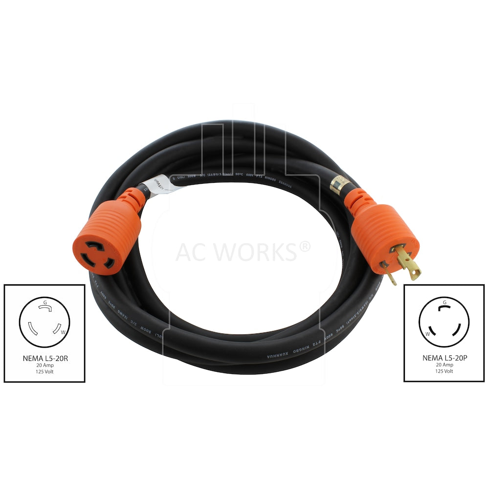 10ft. SOOW 12/3 NEMA L5-20 20A 125V Rubber Extension Cord