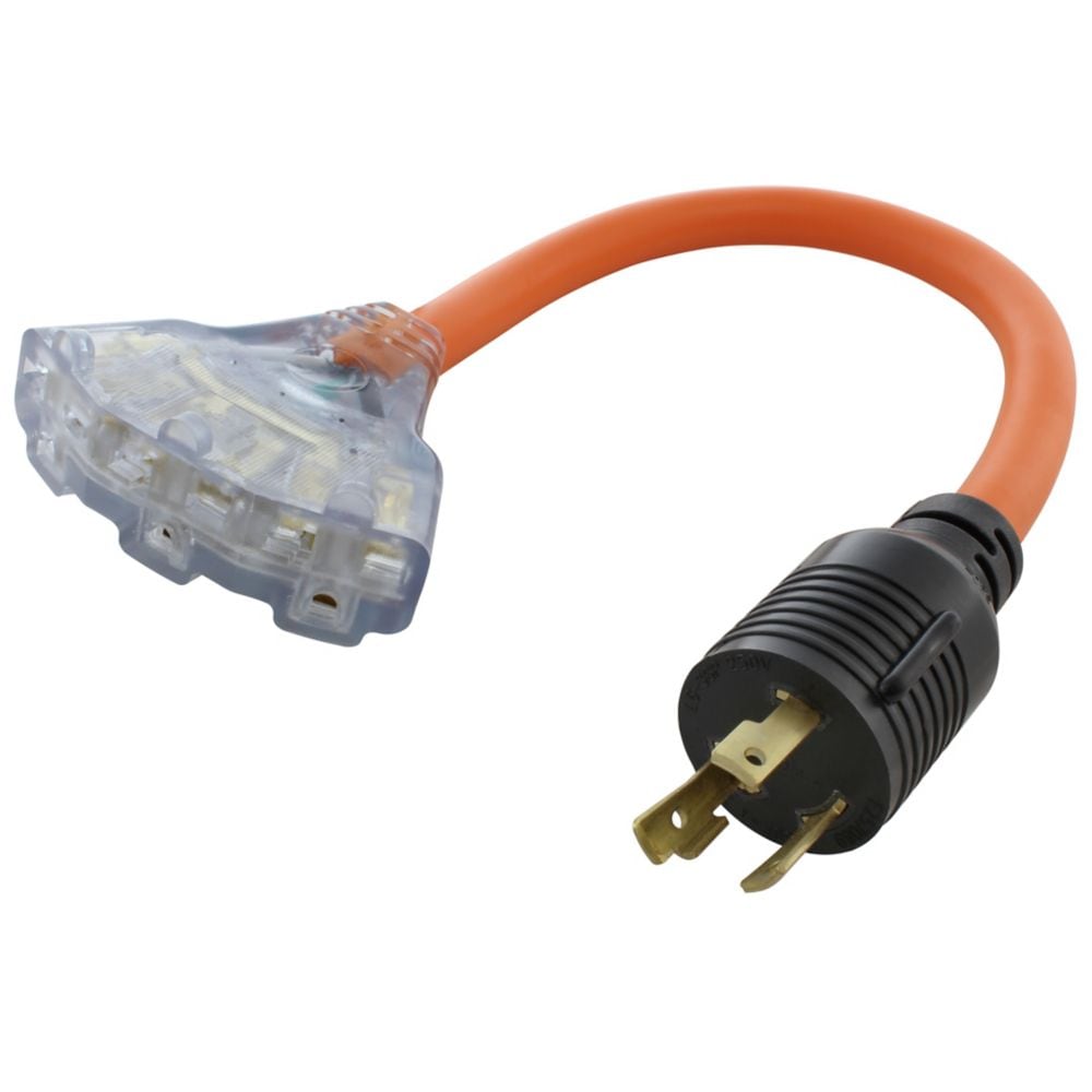 1.5FT 30A 250V L6-30 Plug to (3) NEMA 6-15/20 Tri-Outlets with Indicator
