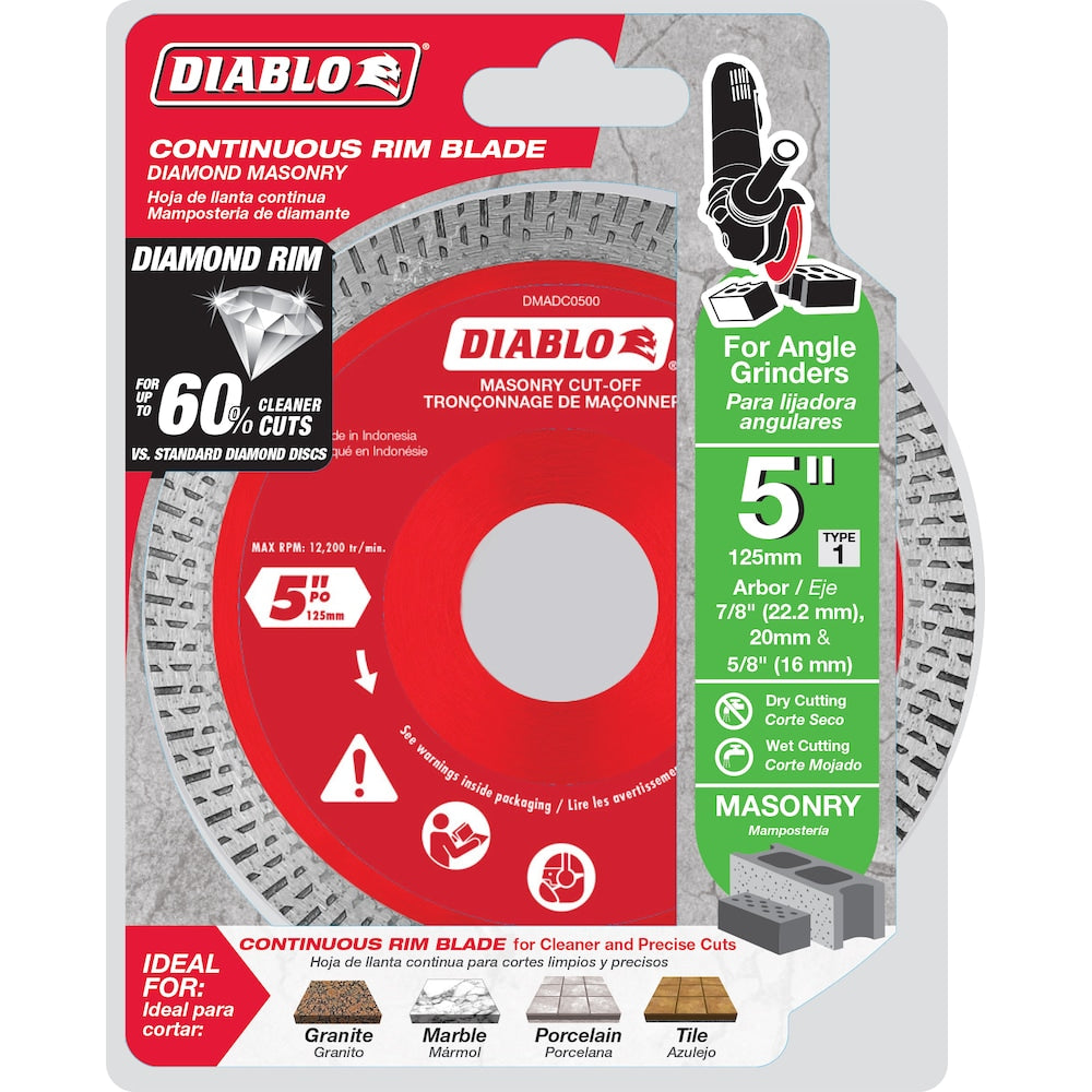 5 in. Diamond Continuous Rim Cut-Off Discs for Masonry/Tile Cutting