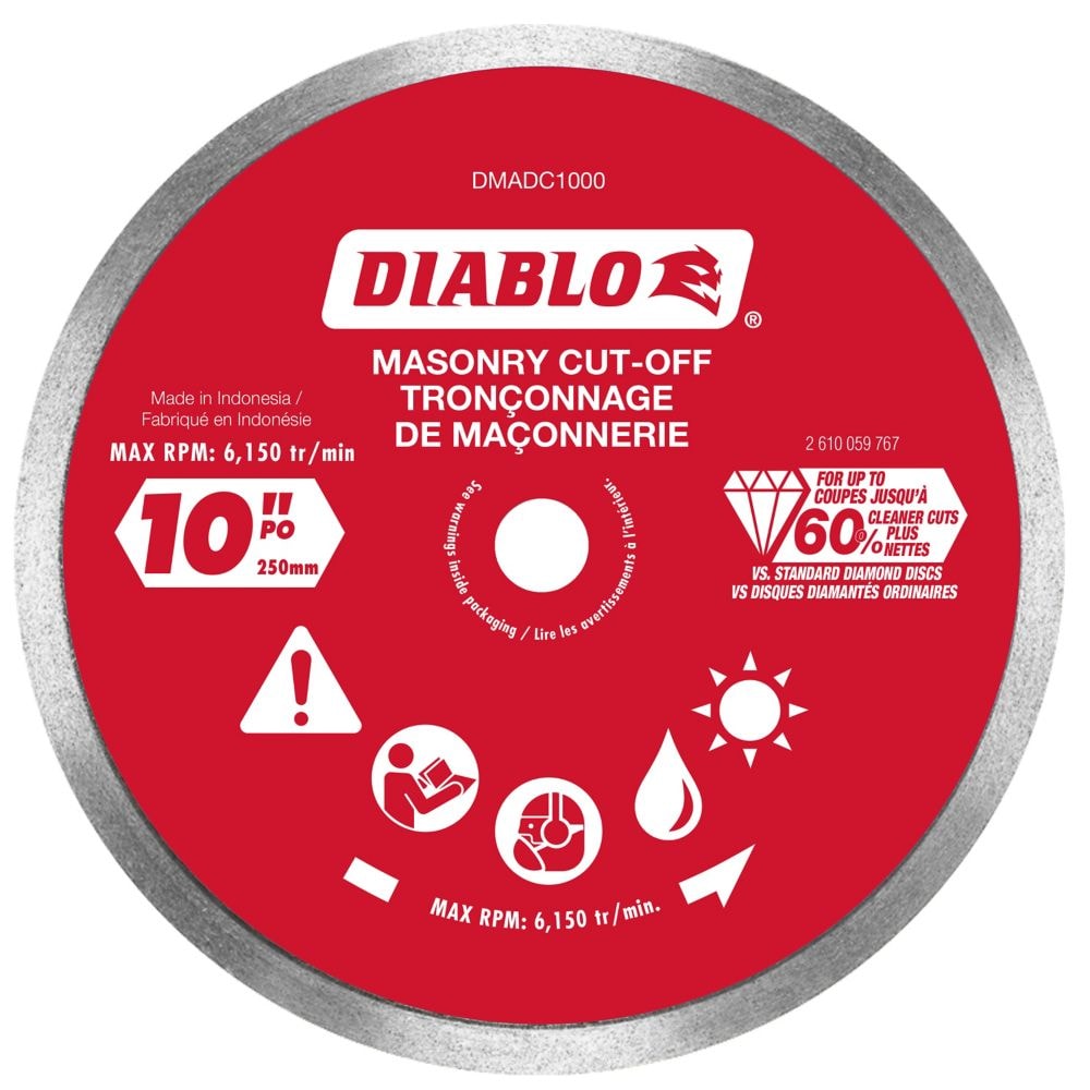 10 in. Diamond Continuous Rim Cut-Off Discs for Masonry/Tile Cutting