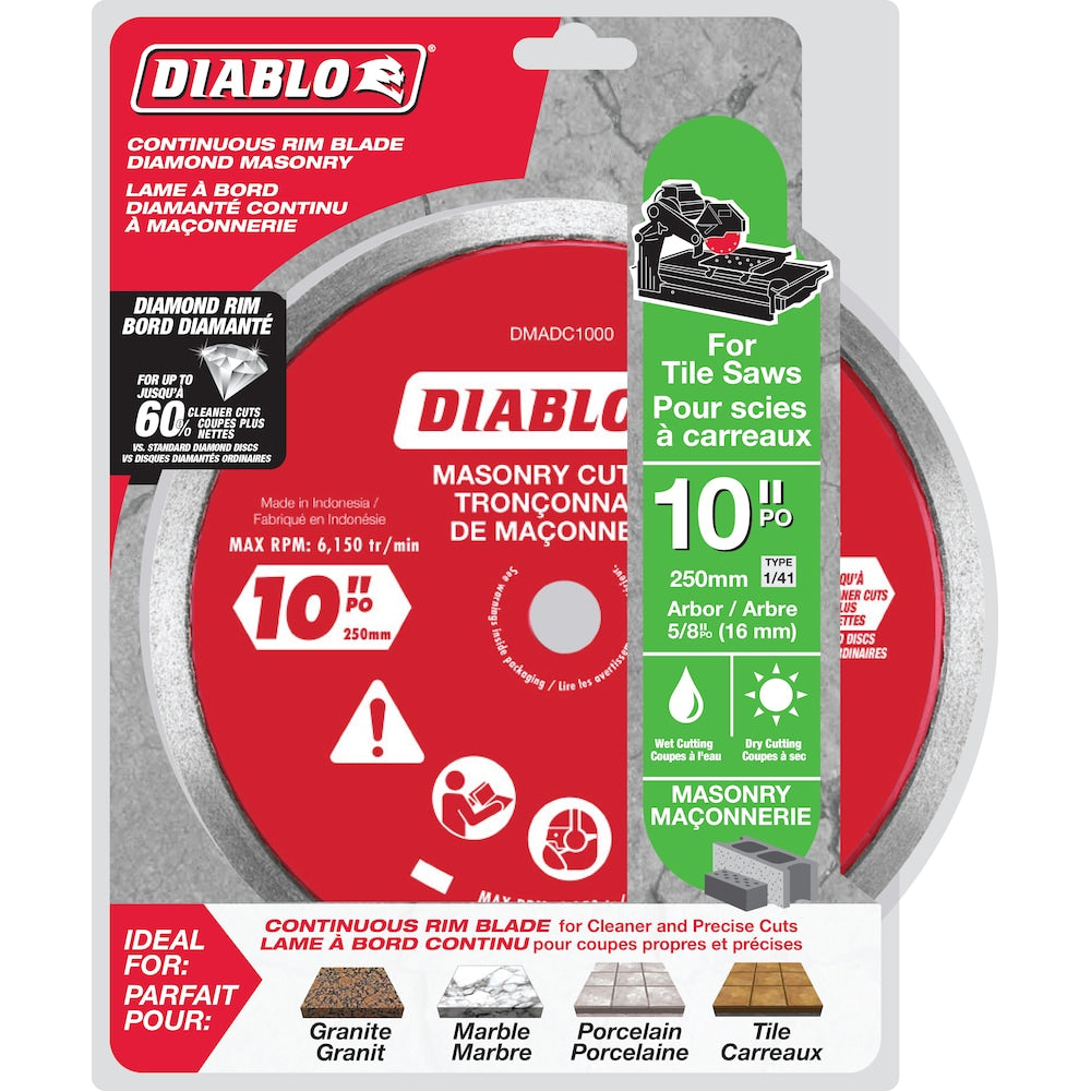 10 in. Diamond Continuous Rim Cut-Off Discs for Masonry/Tile Cutting